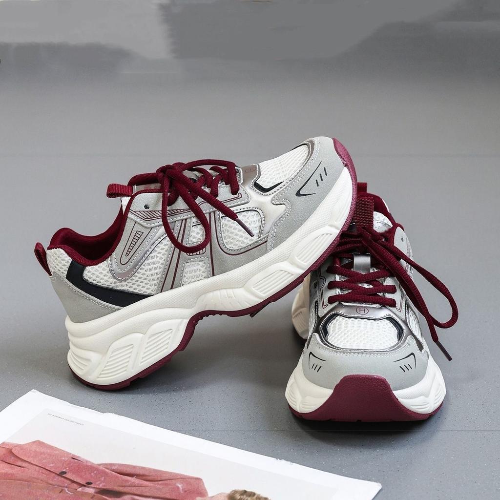Net Shoes Are Light and Heightened Casual Sports Shoes for Women's New Spring and Autumn Silver Platform Dad Shoes for Women