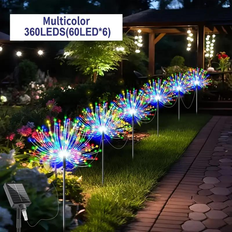 4/6PCS Solar Garden Fireworks Lights Waterproof Outdoor LED Solar Courtyard Atmosphere Lights 8 Modes for Yards Christmas Decor