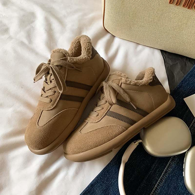 Krazing Pot Cow Skin Fur Plush Spring Autumn Summer Sneakers Flat Platform Lace Up Keep Warm Women Comfortable Casual Shoes