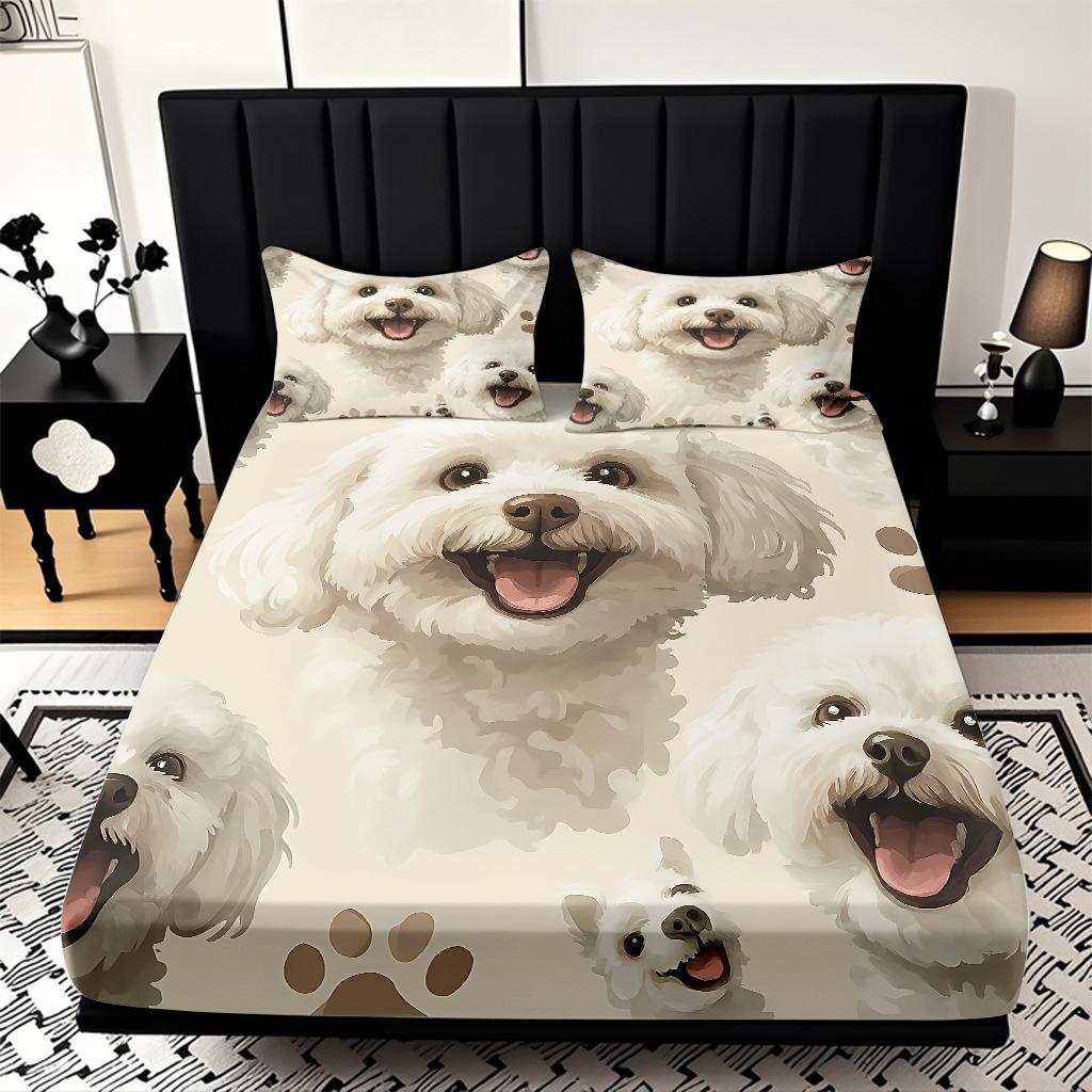 High Definition Digital Printing Cute Puppy Pattern Skin-Friendly Polished Mattress Three-Piece Set