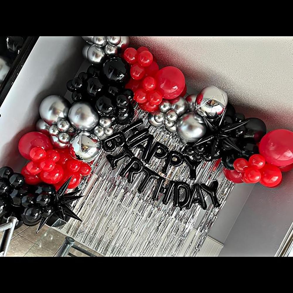 153PCS Black Red Balloons Garland Metal Silver Balloon Arch Kit Graduation Birthday Party Wedding Anniversary Decoration Globos