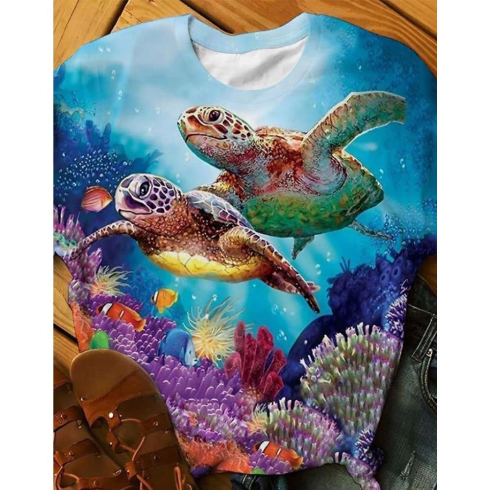 Fashion Women Retro Creative Turtle Pattern Print T Shirt Funny Casual O-neck Short Sleeves T-shirt Summer Female Tee Shirt
