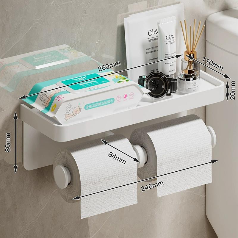 Wall-Mounted Two-In-One Toilet Paper Holder Space Aluminum Paper Towel Storage Rack Bathroom Mobile Phone Storage Rack