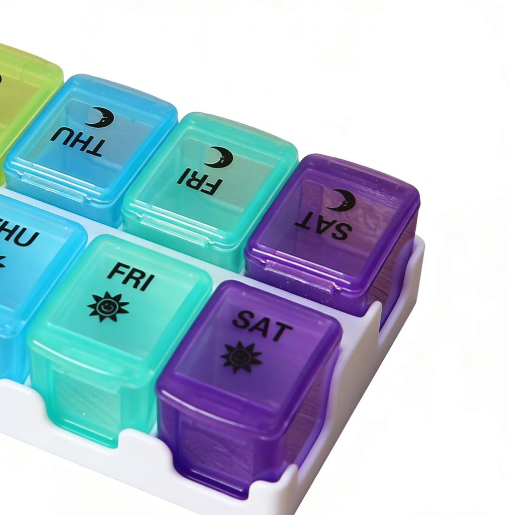 Week Pill Organizer Anti-moisture Chews Sorter With 14 Removable Compartments Compact Day Night Pill Organizer For Morning