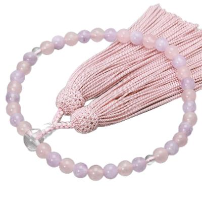 Women's Buddhist Prayer Beads, Kyoto Style, Fujiun Stone and Rose Quartz, with Silk Tassel, Suitable for All Sects, Ideal for Informal Funerals,