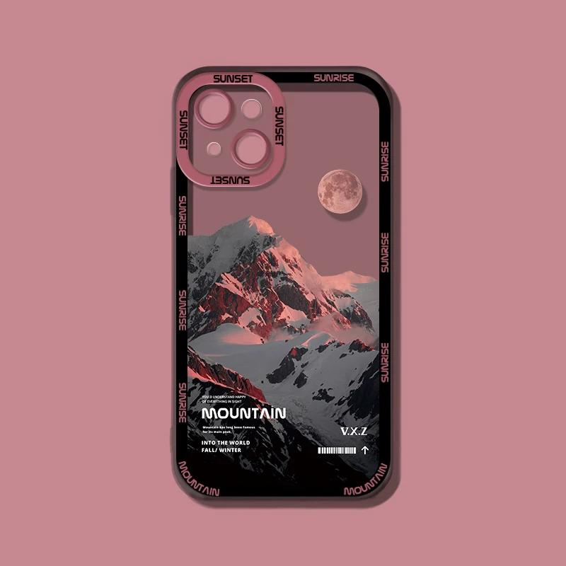 INS Purple Blue Sunset Snow Mountain Phone Case For iPhone 14 15 13 12 11Pro Max XR X XS Natural Scenery Shockproof Bumper Cover