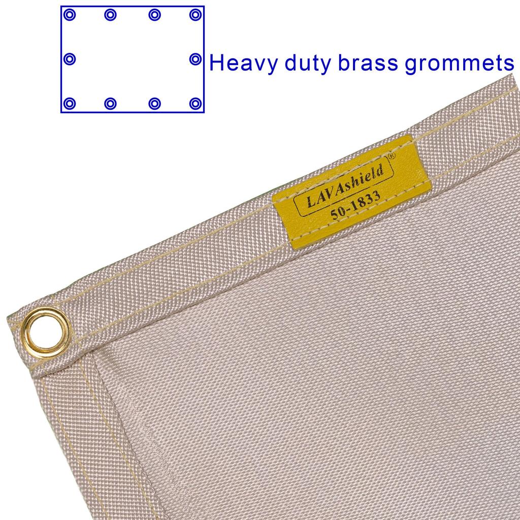 Silicone Glass Welding made of 600 silica heat resistant to durable brass grommets along 81cm x Weldas® LAVAshield® Blanket, 50-1833, g/m2 fabric,