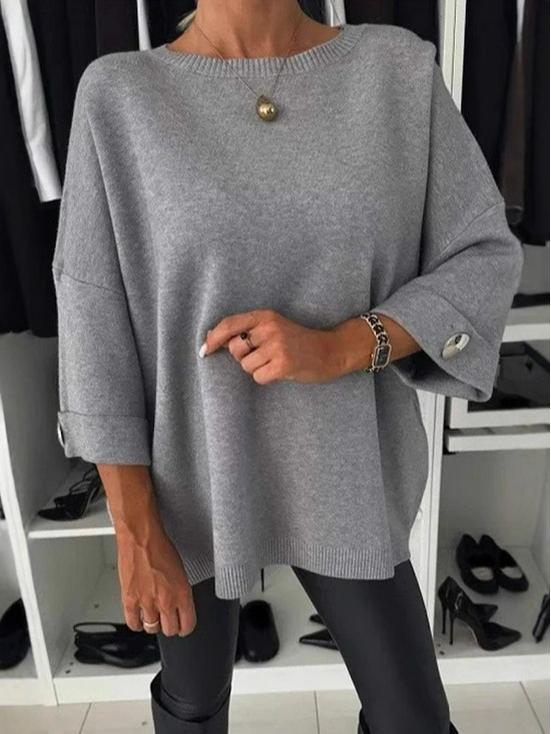 2024 EU-US Women's Autumn Solid Color Round Neck Casual Top