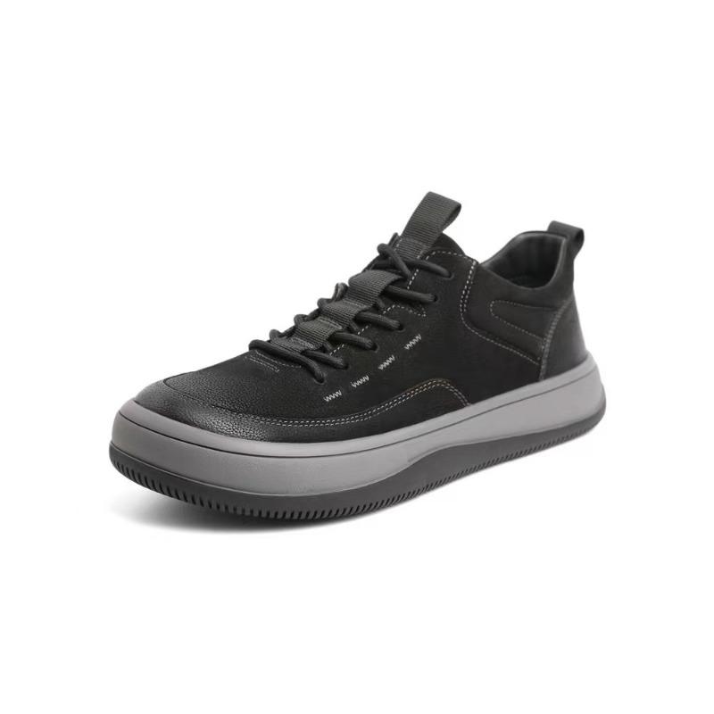 Spring Leather Men's Sports Shoes Versatile Wide Head Leather Shoes Platform Non-slip Casual Board Shoes Men's Trendy Brand