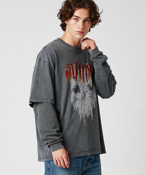 REBRENNER Dtg Taker Oversized Pigment Layered T-Shirt Charcoal