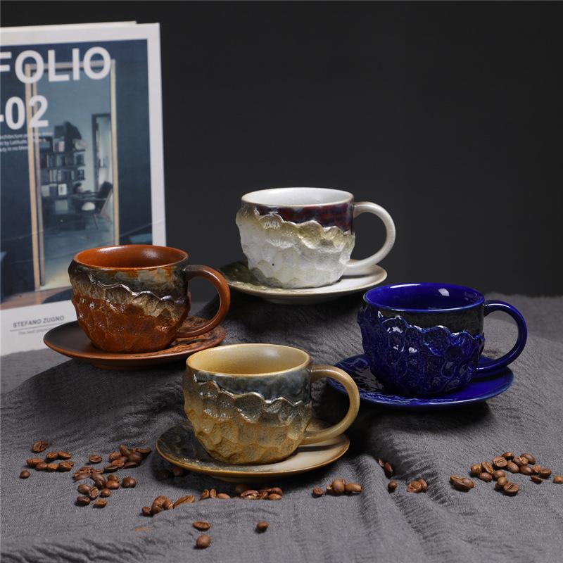 Creative Coffee Cup And Saucer Set Retro Kiln Change Afternoon Tea Latte Coffee Cup Household Small Capacity Cup