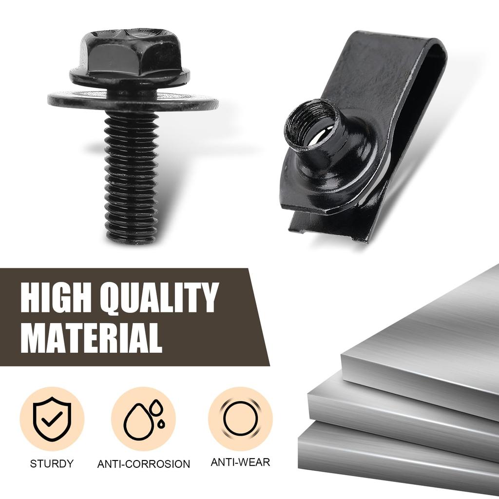 20 PCS Automotive Body Bolt Kit with Bumper Clips, Extruded U-Nut Clamps for Mudguard Fixing, Integrated Push-Pull Screws for Universal Car Body Repa