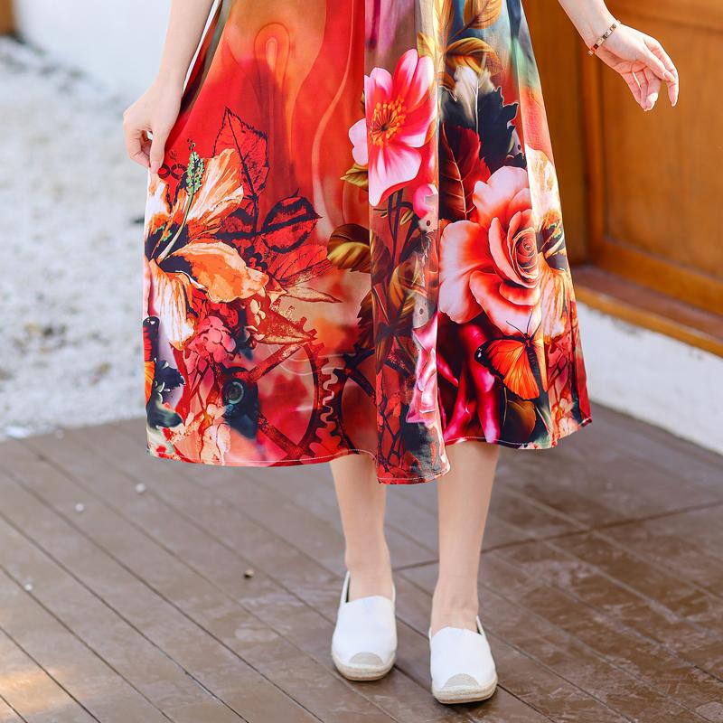 Zomer elegante lange jurken voor dames plus maat losse damesjurk met korte mouwen en vintage print