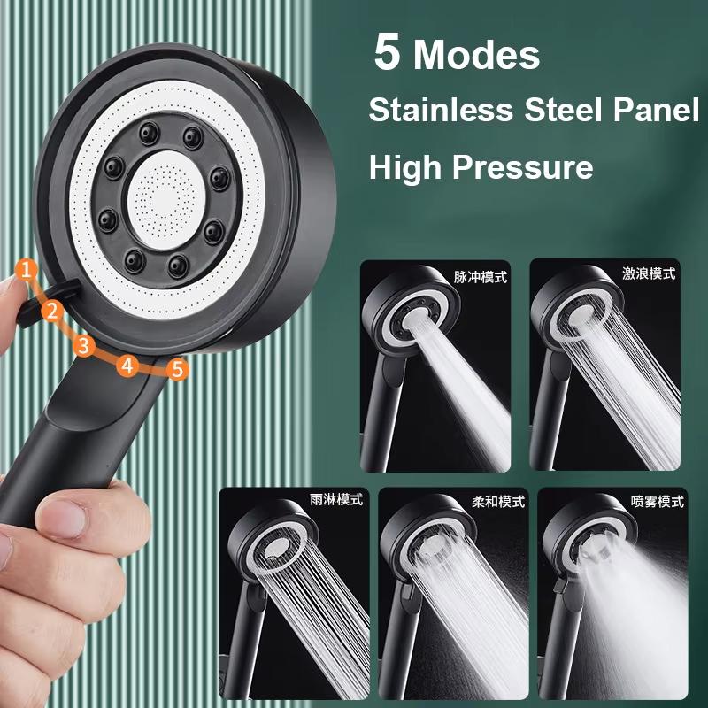 

High Pressure Shower Head 5 Modes Water Saving Nozzle Powerful Pressurized Spa Massage Handheld Showerhead Bathroom Accessories