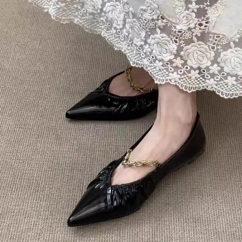 Flat-bottomed Insole Pointed-toe Small Single Shoes for Women's Commuting Style Grandma Shoes