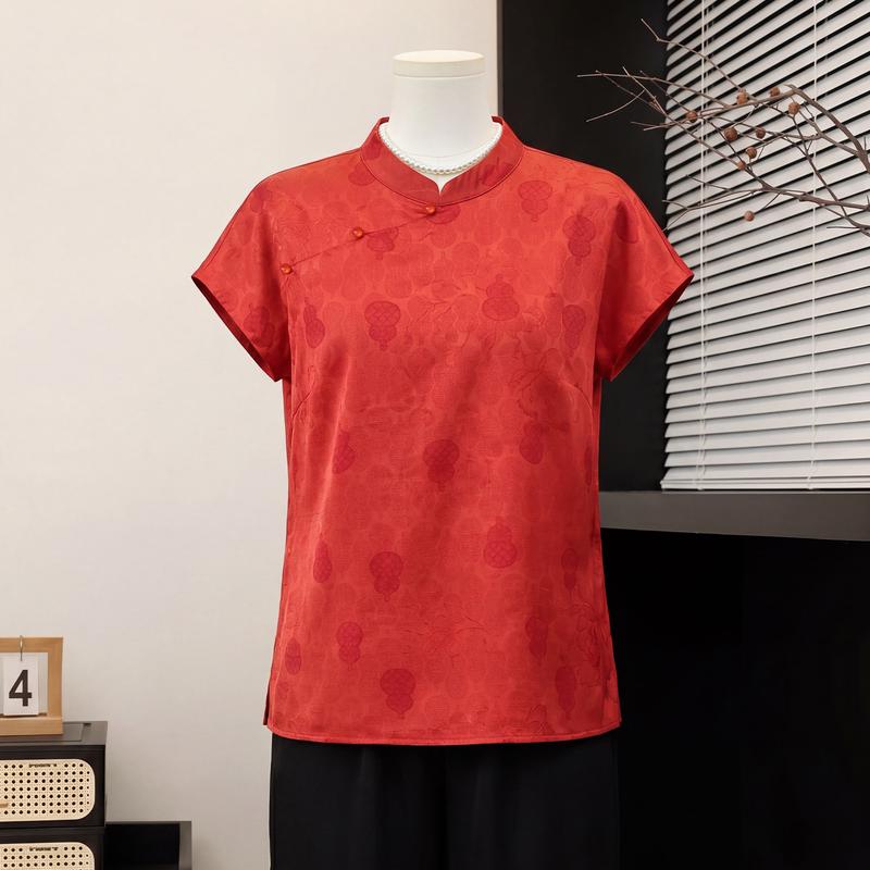 Women s New Chinese Style Stand-Collar T-Shirt 2XL красный