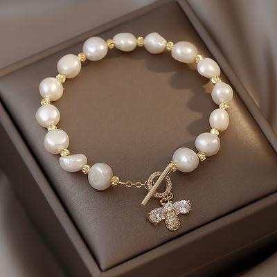 Braccialetto di perle finte alla moda per donne e ragazze, braccialetti a catena regolabili, eleganti gioielli fatti a mano, regali in stile coreano, regalo di compleanno vintage