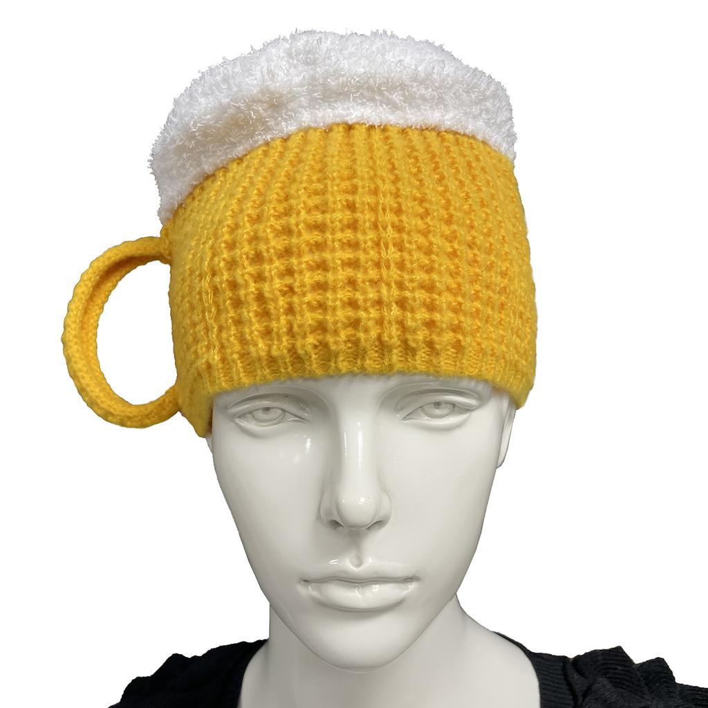 New European and American hot-selling fun 3D beer cup hat winter warm unisex knitted wool hat