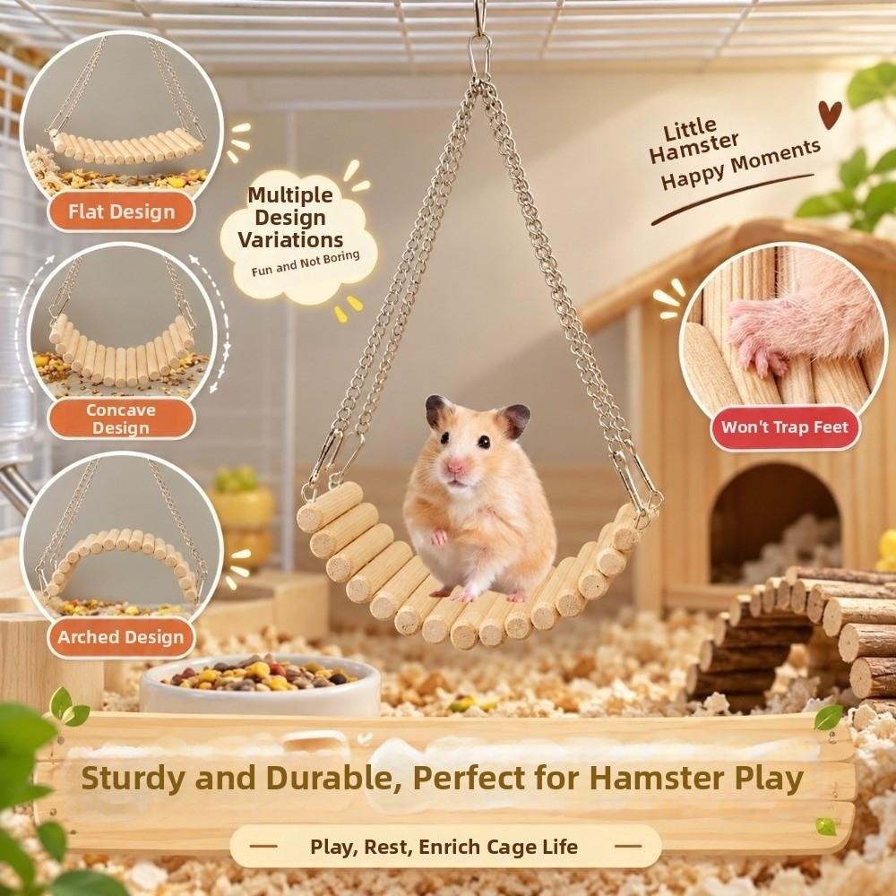 Easy To Install Bird Cage Swing Toy Wood Parrot Training Bridge Hamster Hammock Toy Small Animals