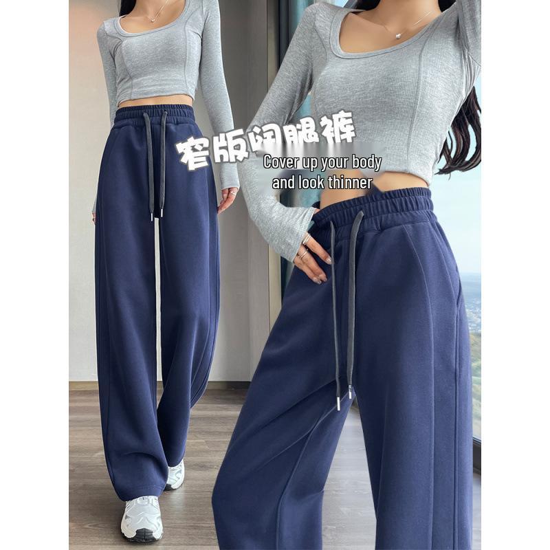 

Women s High-Waisted Navy Blue Wide-Leg Sweatpants - Slim-Fit, Casual Drape Style for Spring & Autumn 2024 3XL абрикосовый света