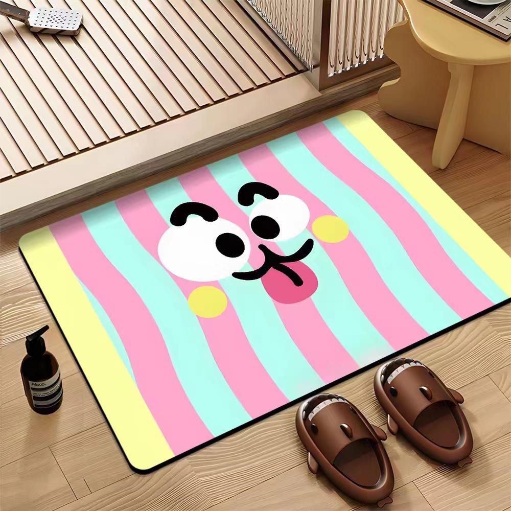 Cartoon Cat Dog Carpet Mat Rug Striped Design with Cute Inspirational Text Home Decoration Floor Mat Floor Door Mat Welcome Mat