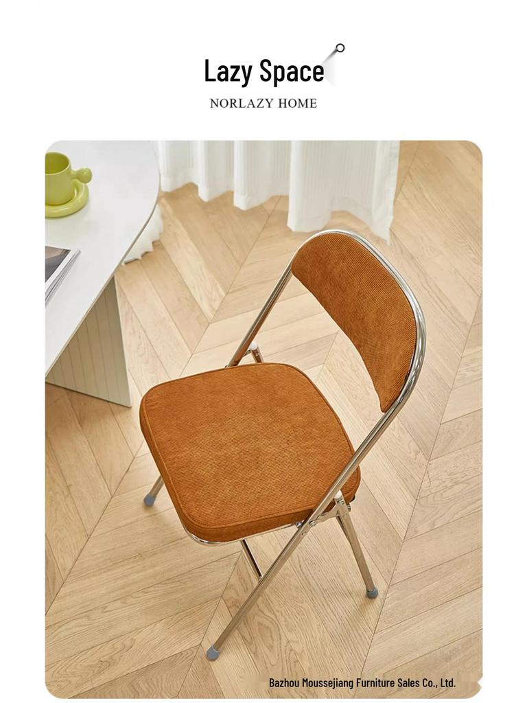 Thickened Retro Corduroy Folding Metal Chair for Dining & Photography