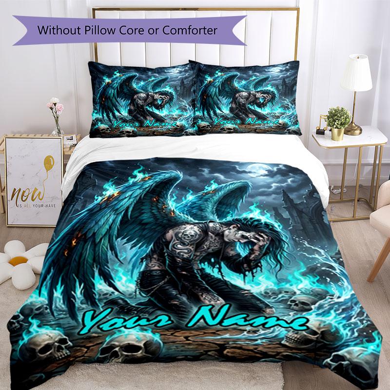 3pcs Custom Name "Angel Darkness" Bedding Set Printed Bedding Set Duvet Cover Closure Includes 1 Duvet Cover & 2 Pillowcases Bedroom Decor