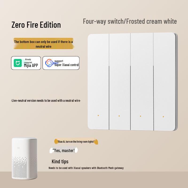 Mijia App-Compatible Smart Switch Panel: Four-Gang, Double-Gang, Double-Control, Single-Fire/Zero-Fire, Wireless, No Wiring Required