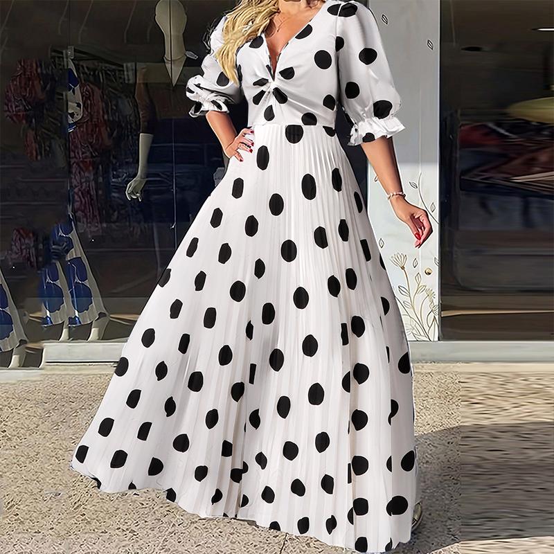 

VONDA Женские платья с воротником-стойкой в горошек, рукавами средней длины, плиссировкой на талии S белый