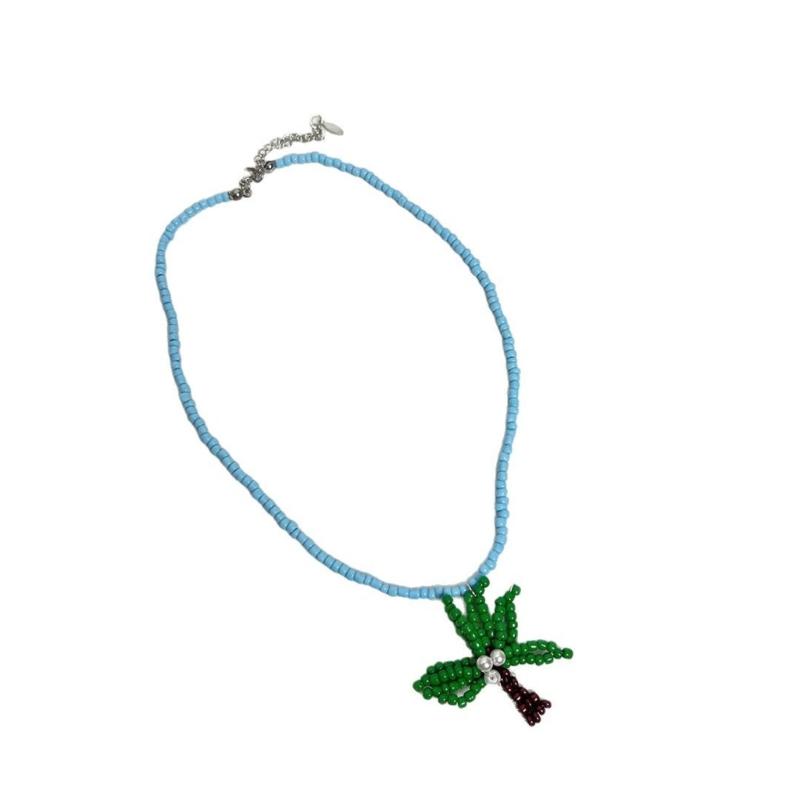 Bohemian Coconut Tree Pendant Necklace With Shell Beads Alloy Acrylic Layer Chain Jewelry for Women Beach Vacation