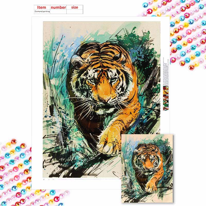 New Arrival 5D DIY Full Circle Diamond Painting "Tiger" Embroidery Cross Stitch Home Decor Gift