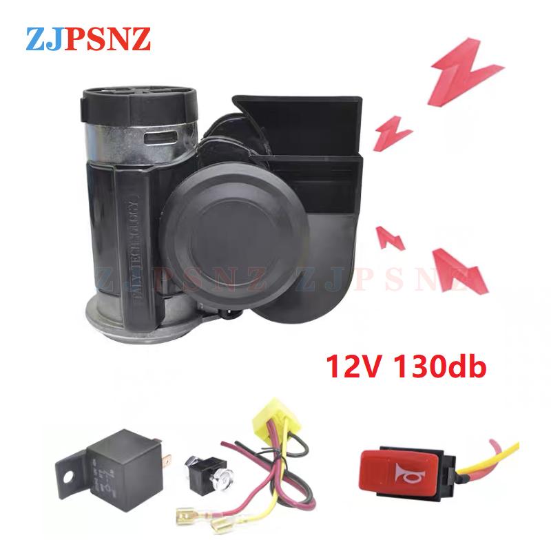 12V 24V Dual Tone Horn Kits Snail Air Horn Waterproof Auto Twin Dual Tone Compact Horn For Car Auto Motorcycle 132db Super Loud Black 12V 130db