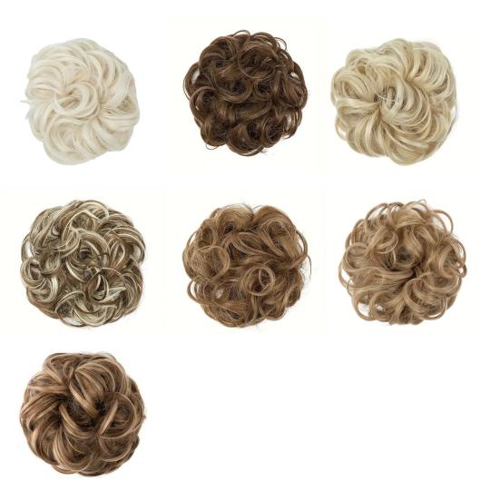 Păr postis pentru coc dezordonat, aspect natural, creț, gros, coc, scrunchies, extensii de păr Ponytail sintetice pentru femei cu elastic