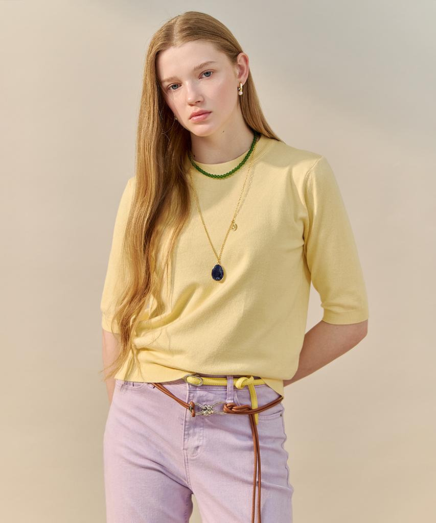 MAXZA Basic Round Neck Half Sleeve Knit