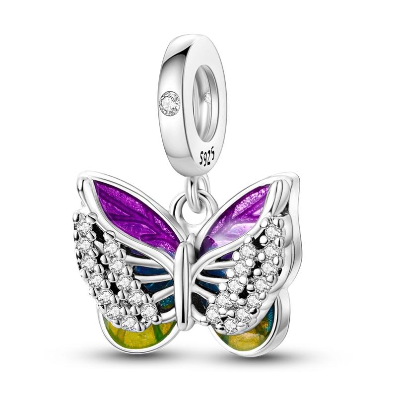925 Silver Purple Series Butterfly Aries Gemini Safety Chains Fit Original Bracelet DIY Jewelry Making Gift For Women