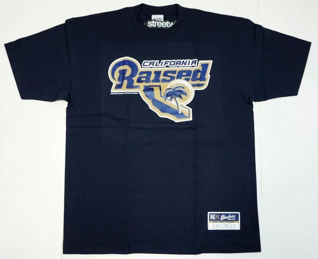 T-shirt STREETWISE CALI RAISED Tee Streetwear Urbano da Uomo Blu Navy NWT