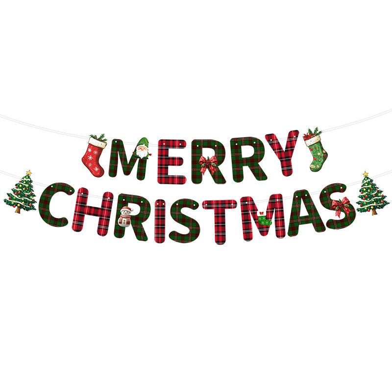 Cross-border Christmas Letter Flag Banner Paper Christmas Latte Flower Flag Hanging Flag Atmosphere Decoration Party Decorations