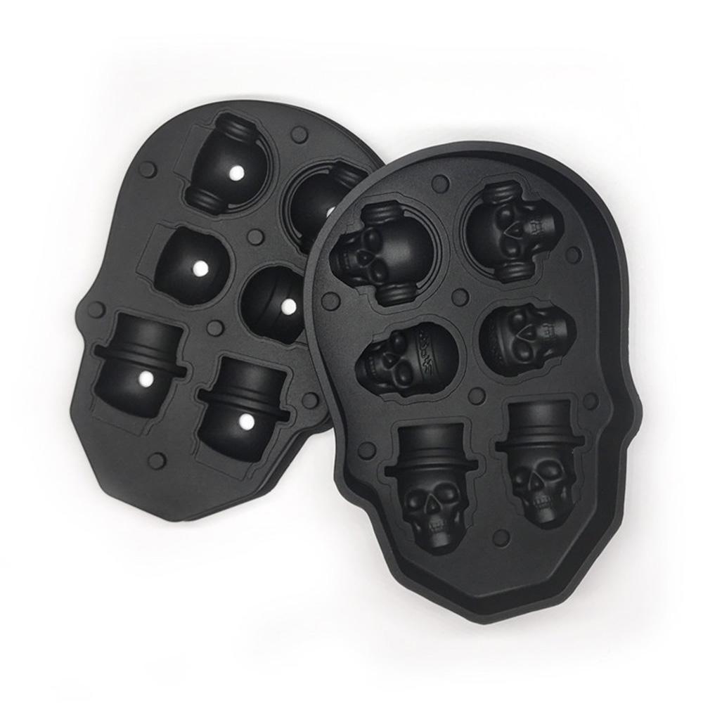 Lebka Tácky na ledové kostky Silikonová 3D DIY forma pro domácí kuchyni Černá měkká