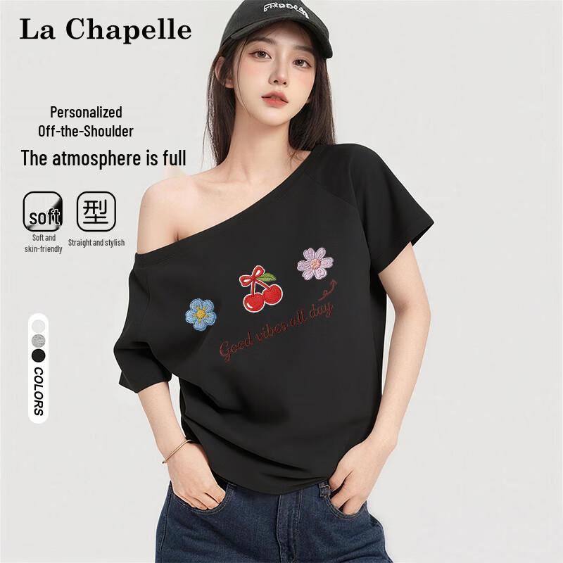 La Chapelle Women s Sweet & Spicy Asymmetrical Shoulder Print T-Shirt L