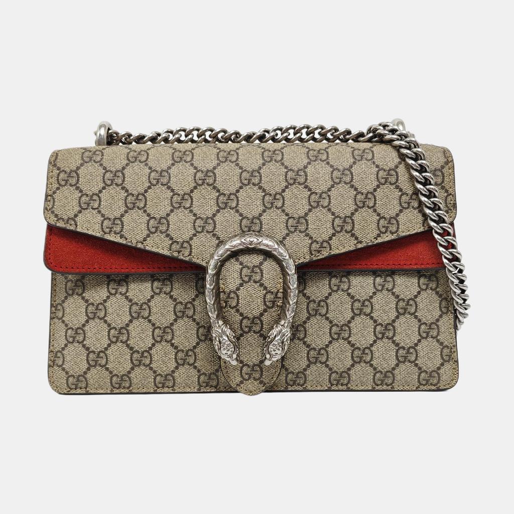 [Pre-Owned] Dionysus Chain Tiger Head Buckle Logo Canvas And Leather Shoulder Bag Small - Very Good #1KT5S38