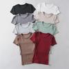 YPFF Summer Women's Solid Color Elastic Thread Basic Short-Sleeve Round Neck Top
