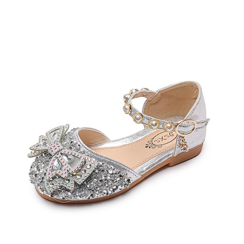 Sandali Aperti con Fiocco di Cristallo da Bambina - Scarpe da Principessa Estate 2025 con Suole Morbide per Esibizioni