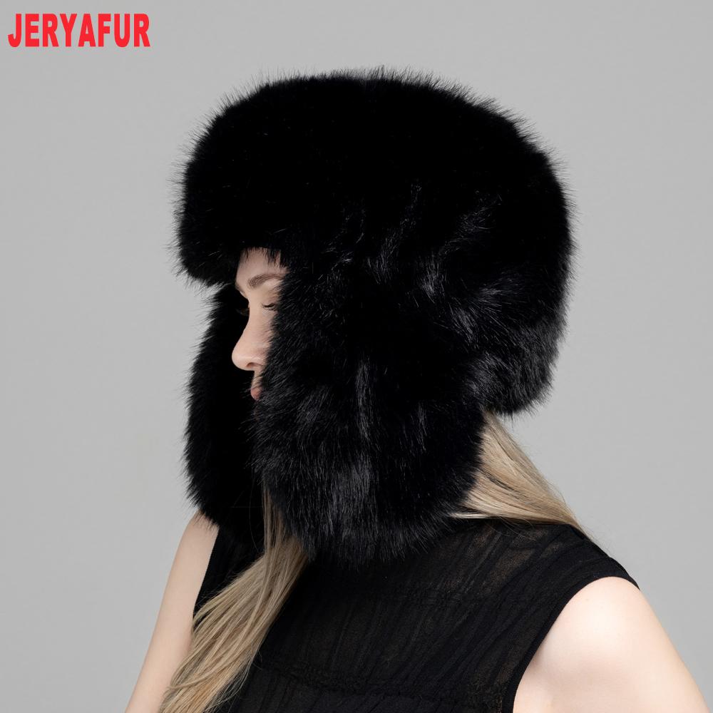 JERYAFUR Women Ushanka Trapper Winter Hat, Thick Faux Fur Ear Flap Warm Ladies Cap for Snowy Cold Outdoor Weather