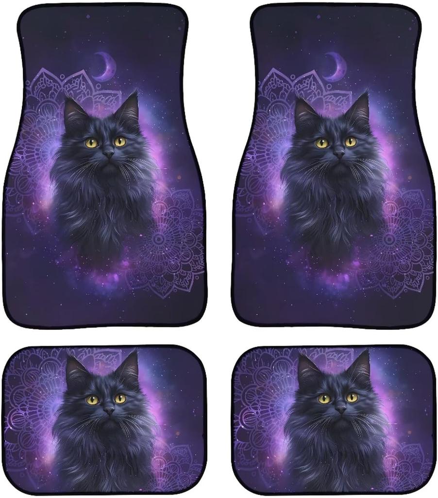 Universal Fit Auto Carpet Floor Mats Set of 4 for Women Girls Decorative Boho Floral Print Car Floor Mats Front & Rear Liners Set
