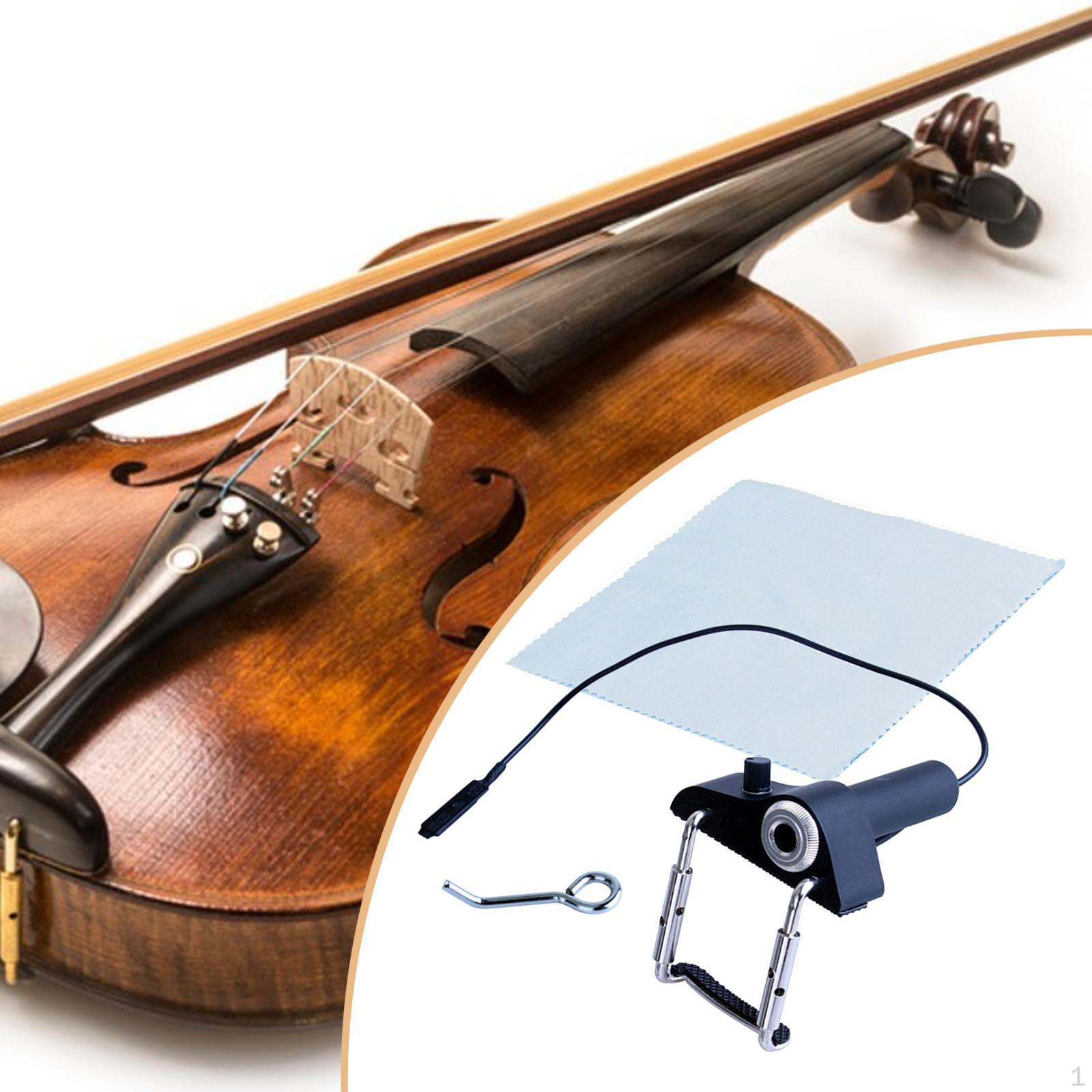 Violin Pickup Stringed Instrument Parts Portable with Cleaning Cloth Adjustable Volume for Studio