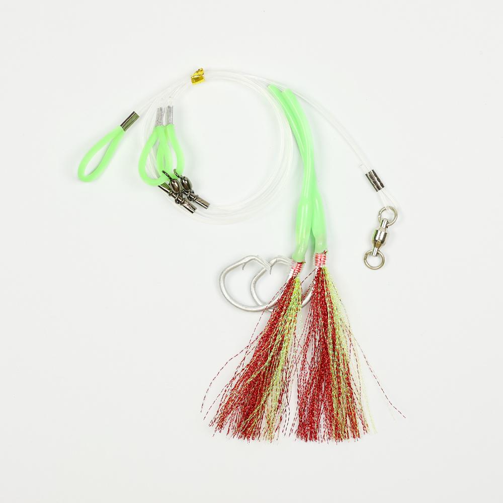 1PC Luminous Deep Sea Sabiki Rig Hapuka Grouper Cod Fishing Lure with Flasher & Tuna Circle Hook Saltwater Hand Tied Rig