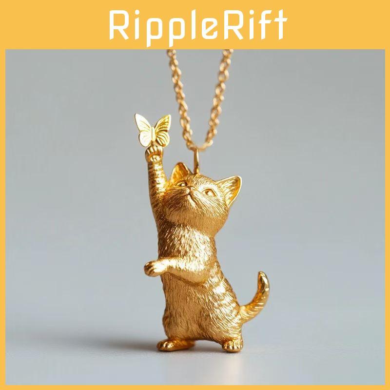 Butterfly Cat Charm Necklace Alloy Snake Chain For Daily Wear And Casual Style