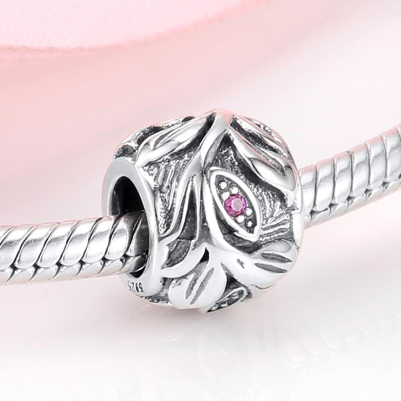 S925 Sterling Silver Diamond Beaded Pink Purple Sparkling Peach Bracelet DIY Accessories Beads