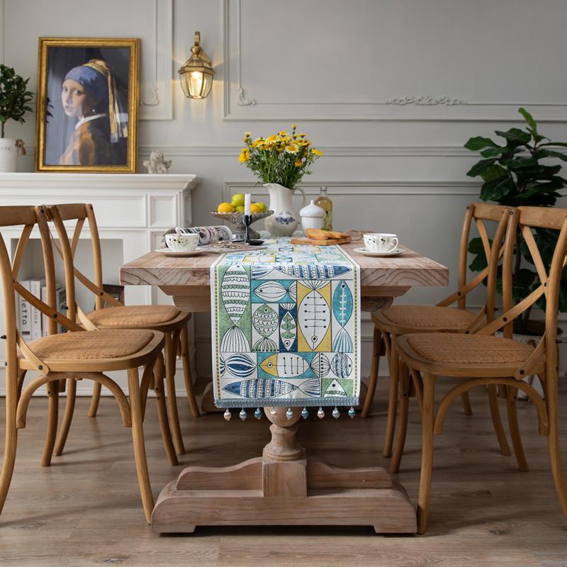 Table Flag Green Fish Every Year There Are Fish Chenille Fringed Household Tablecloth Polyester Tablecloth Fresh Table Flag