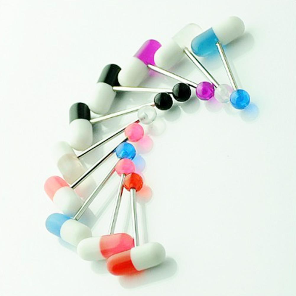 10pcs/lot Colorful Capsule Tongue Rings Acrylic Pill Style Steel Punk Body Piercing Jewelry Hypoallergenic Anti-Rust Comfortable